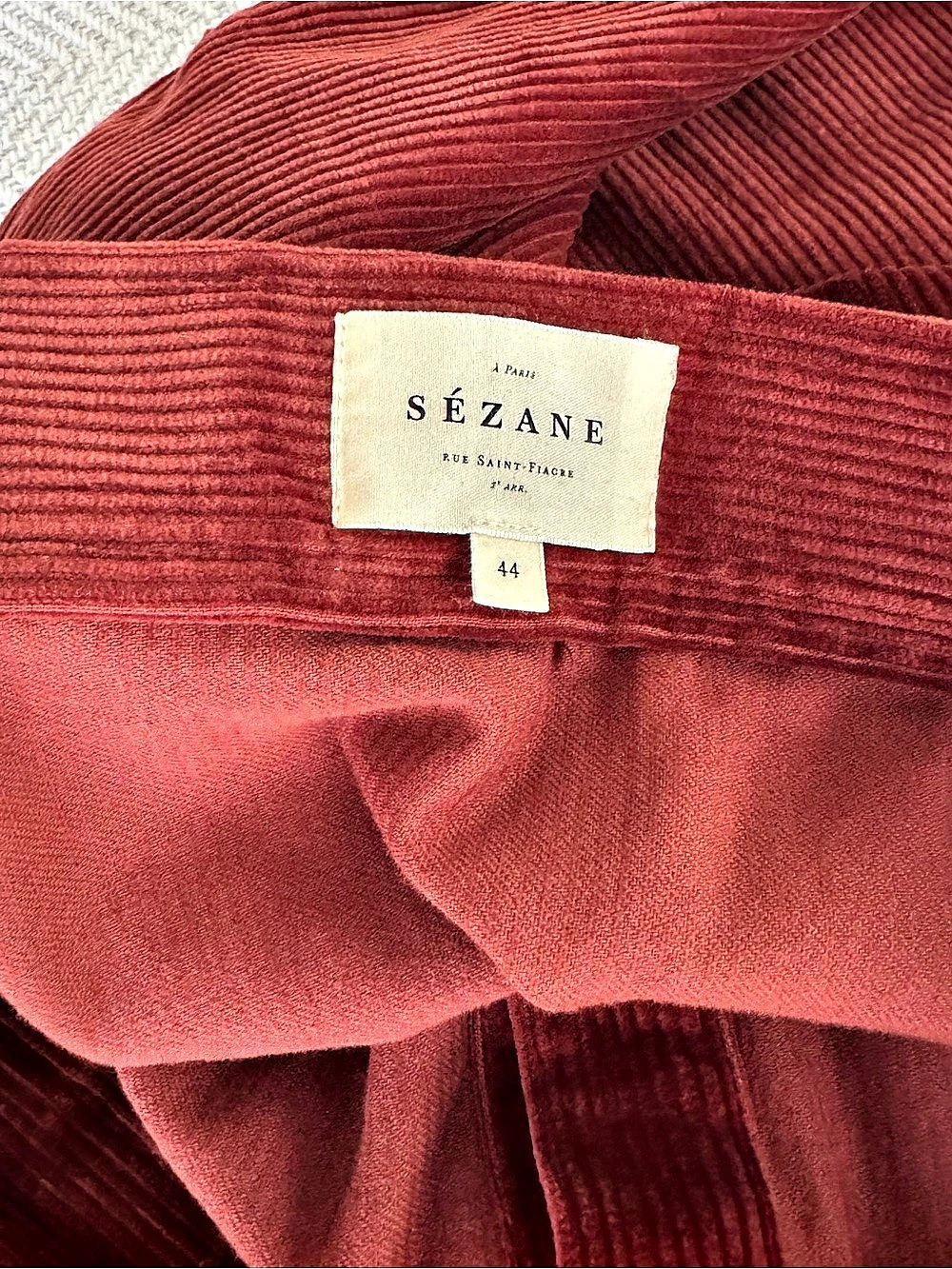 Sézane Clarine Skirt Corduroy Button-Front Midi Red Size 44/US 12 - Picture 6 of 6